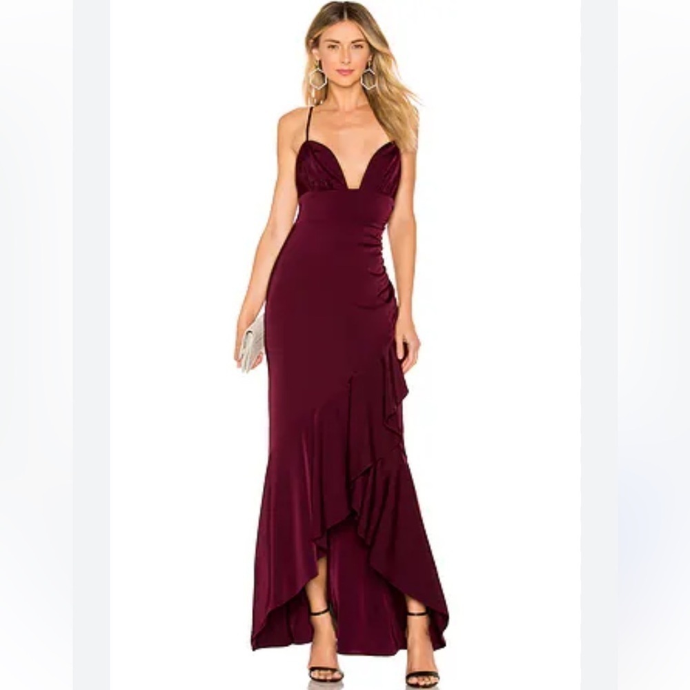 Majorelle Sangria Gown in Ruby Red Ruffle Long Maxi Dress Size S